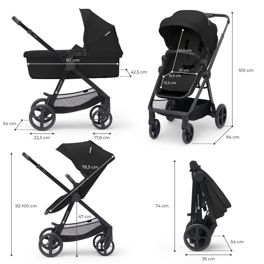 KINDERKRAFT - Universaalne vanker 4v1 NEWLY Klassikaline must + turvatool MINK PRO koos alusega ISOFIX