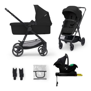 KINDERKRAFT - Universaalne vanker 4v1 NEWLY Klassikaline must + turvatool MINK PRO koos alusega ISOFIX