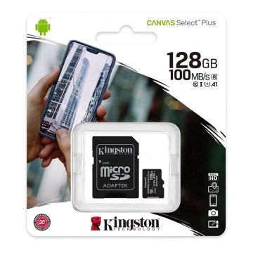 Kingston - MicroSDXC 128GB Canvas Select Plus U1 100MB/s + SD adapter