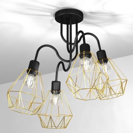 Kinnitatav lühter BERGEN 4xE27/60W/230V must/kuldne