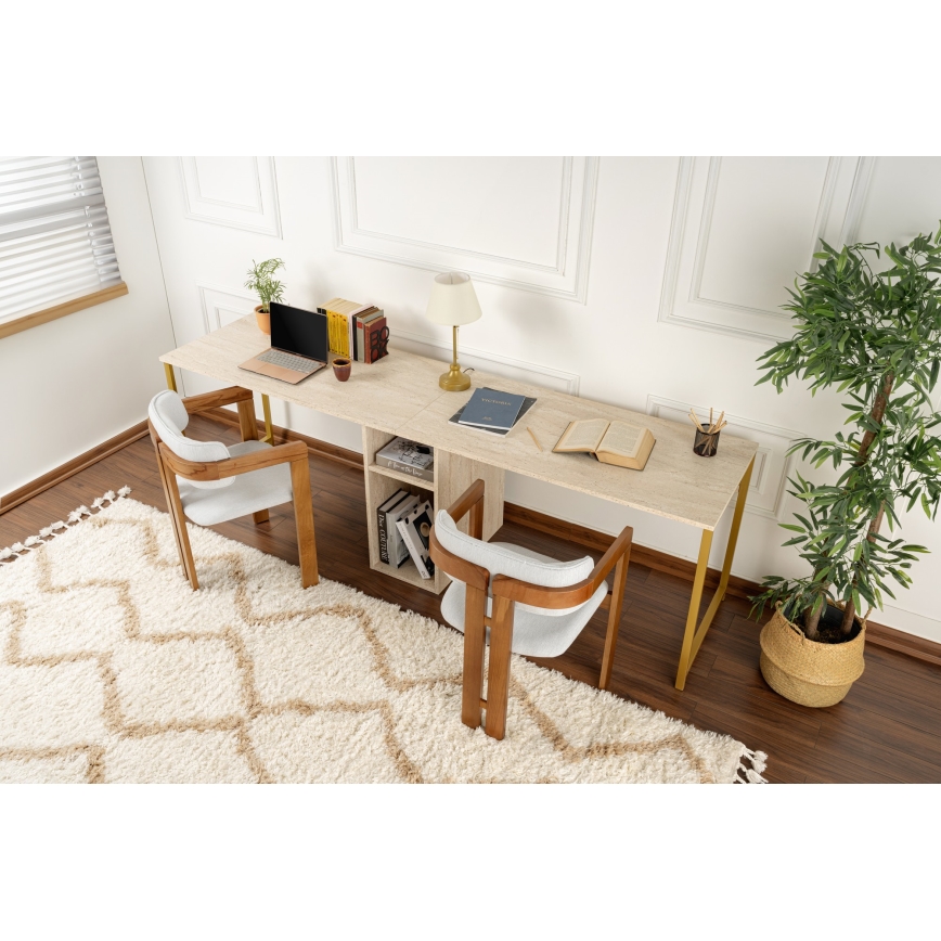 Kirjutuslaud CLARO 240x60 cm travertiin/kuldne