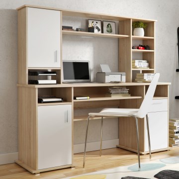 Kirjutuslaud riiuliga ELIAN 160x53 cm Sonoma-tamm/valge