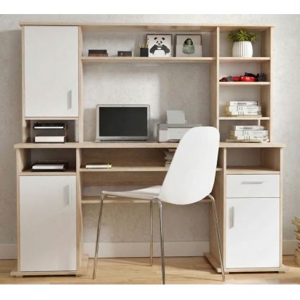 Kirjutuslaud riiuliga ELIAN 160x53 cm Sonoma-tamm/valge