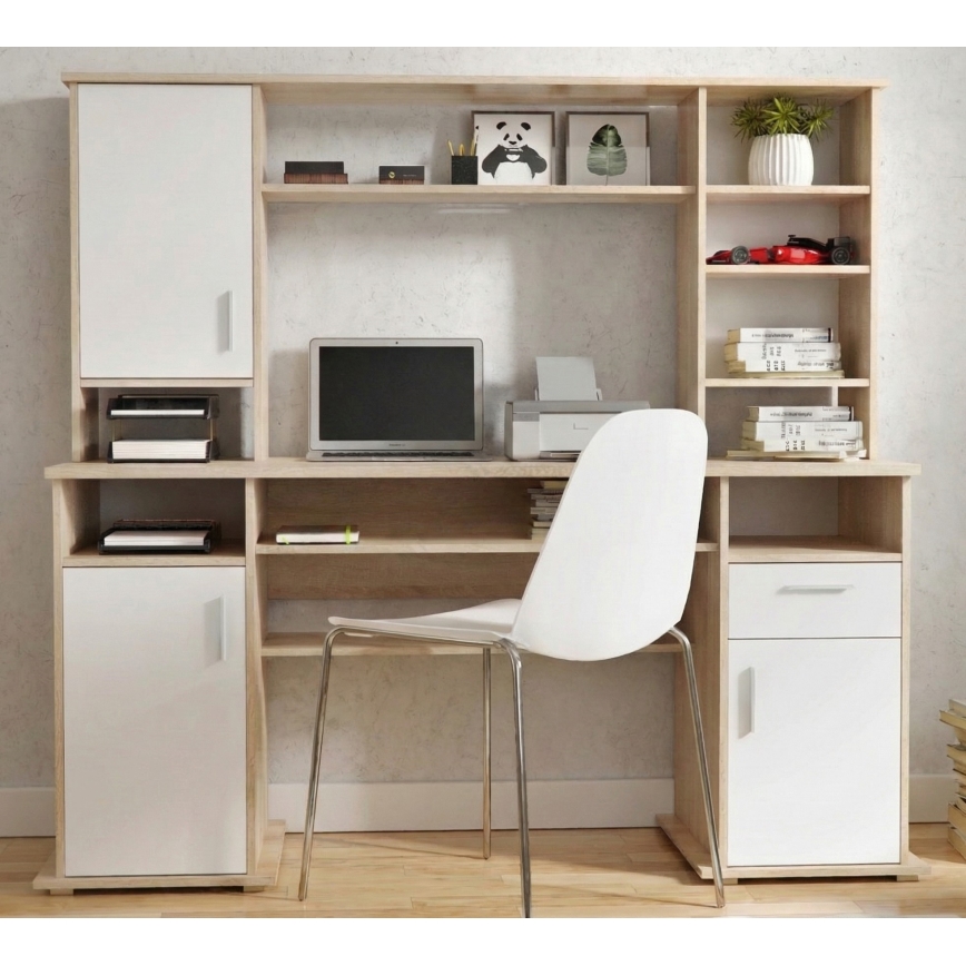Kirjutuslaud riiuliga ELIAN 160x53 cm Sonoma-tamm/valge