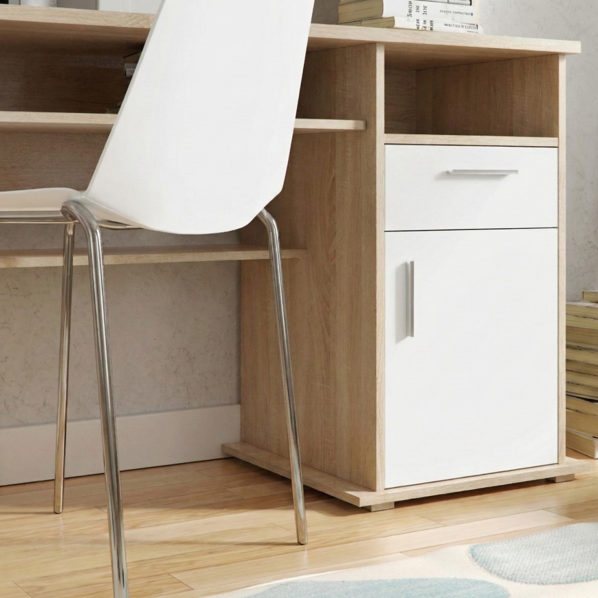 Kirjutuslaud riiuliga ELIAN 160x53 cm Sonoma-tamm/valge