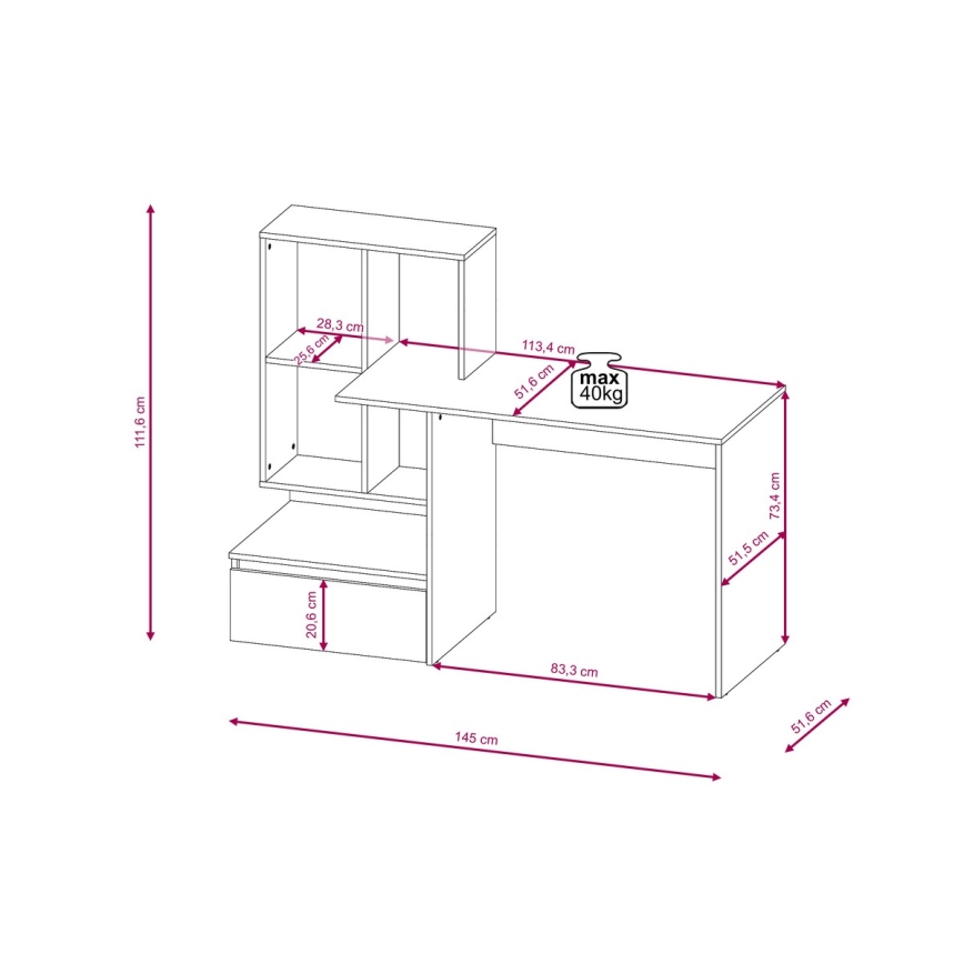 Kirjutuslaud riiuliga MARLO, artisan-tamm/valge