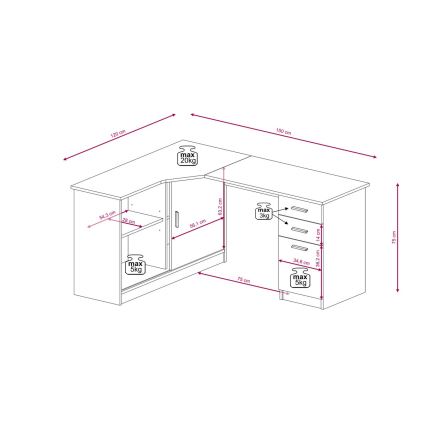 Kirjutuslaud ROBERTO riiuli ja sahtlitega, vasakpoolne, artisan-tamm/valge