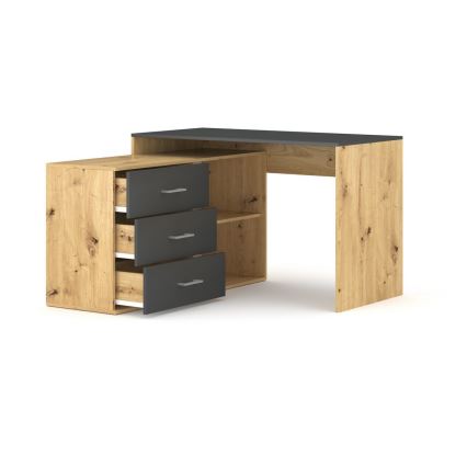 Kirjutuslaud sahtlitega ja universaalse P/L-nurgaga JULES tamm artisan/antratsiit