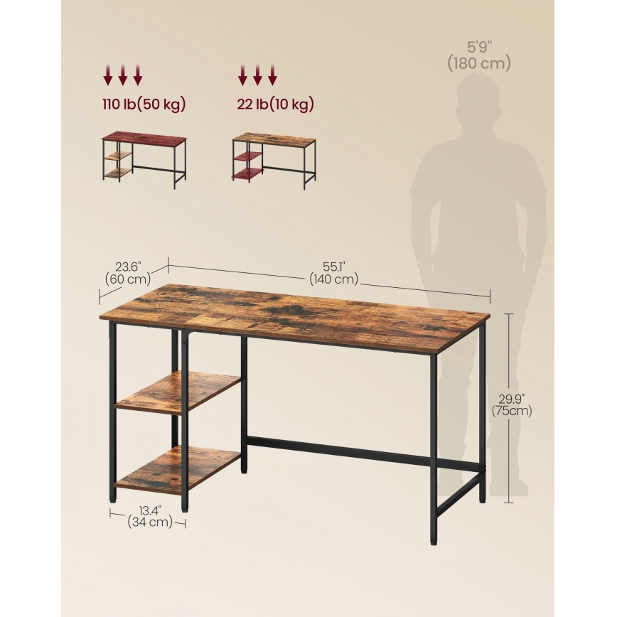 Kirjutuslaud SOLEA 140x60 cm pruun/must