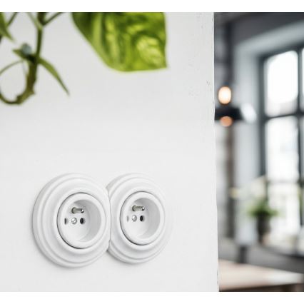 Kliklap - Kahekordne retro seinapistik raamiga, 230 V, lumivalge