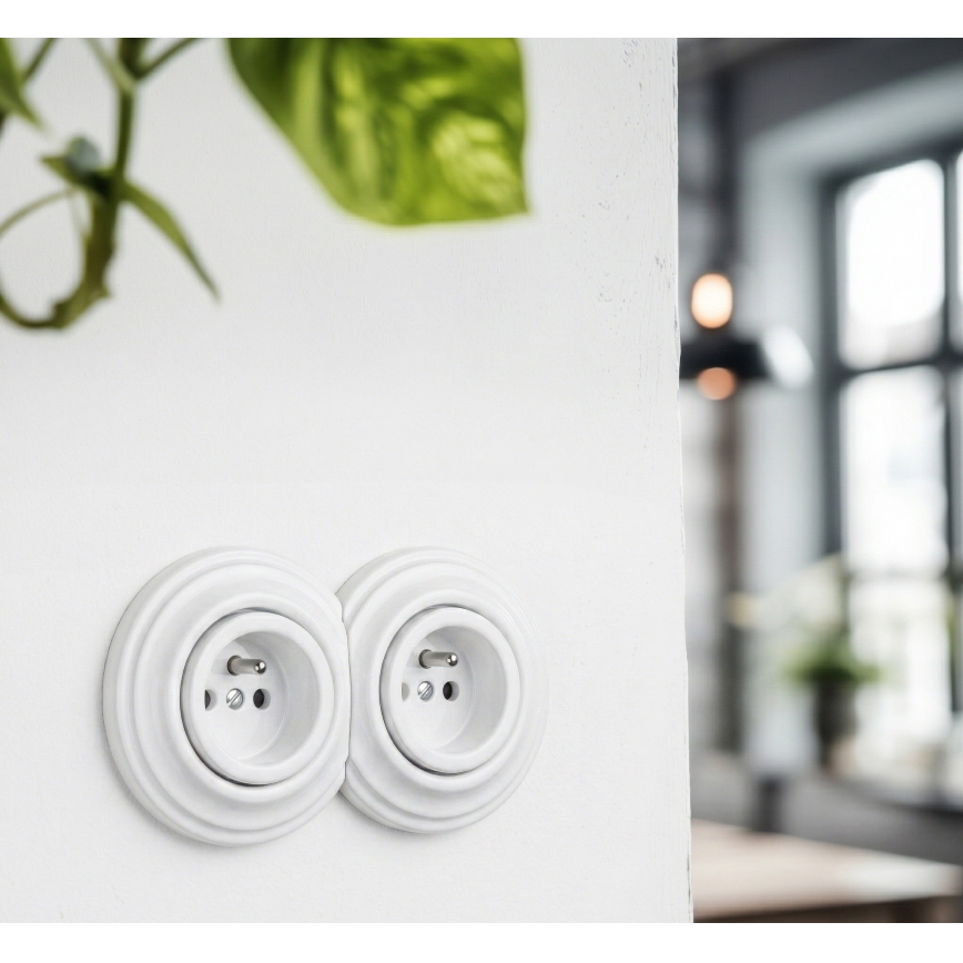 Kliklap - Kahekordne retro seinapistik raamiga, 230 V, lumivalge