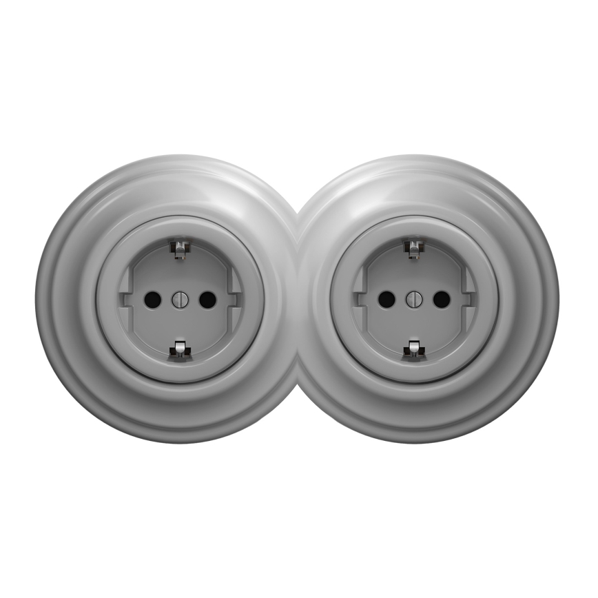 Kliklap - Kahekordne retro seinapistikupesa raamiga SCHUKO 230V, hall