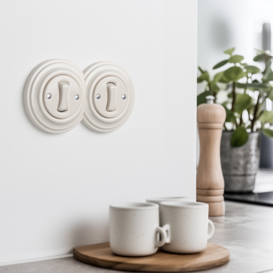 Kliklap - Kahekordne retro ühepoolne lüliti raamiga nr 1 beež