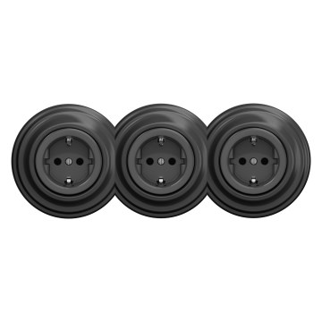 Kliklap - Kolme pesaga retro SCHUKO-pistikupesa raamiga, 230 V, antratsiit