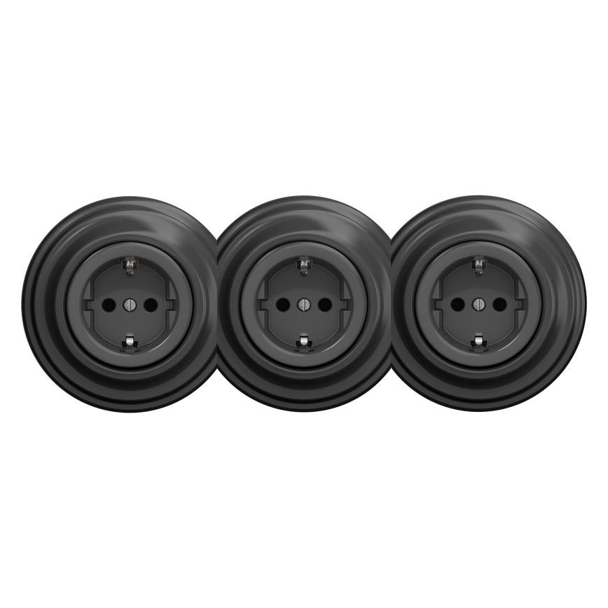 Kliklap - Kolme pesaga retro SCHUKO-pistikupesa raamiga, 230 V, antratsiit