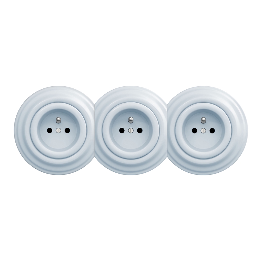 Kliklap - kolme pistikupesaga retro seinapistik raamiga 230V sinine