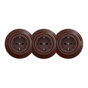 Kliklap - Kolmekordne retro kodune SCHUKO pistikupesa raamiga 230V pruun