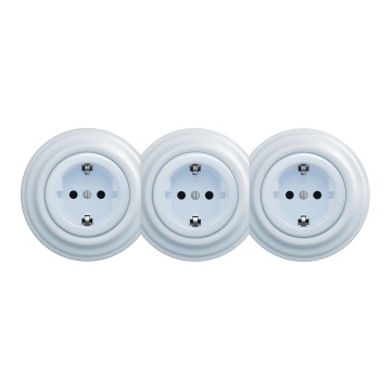 Kliklap - kolmekordne retro SCHUKO seinapistik raamiga, 230 V, sinine