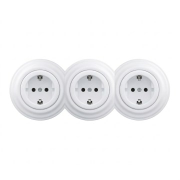 Kliklap - kolmekordne retro seinapistik SCHUKO 230V raamiga, lumivalge