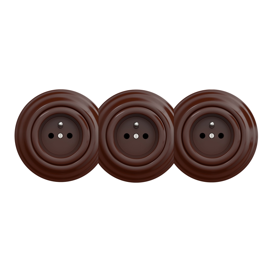 Kliklap - kolmekordne retro seinapistikupesa raamiga, 230 V, pruun