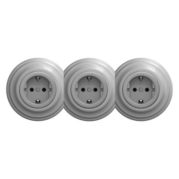 Kliklap - Kolmekordne retro-stiilis kodune pistikupesa raamiga SCHUKO 230V hall