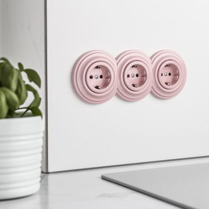 Kliklap - kolmekordne retro-stiilis kodune SCHUKO-pistikupesa raamiga 230V vanaroosa