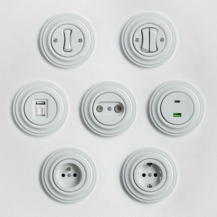 Kliklap - Retro Ethernet-pistikupesa raamiga, keraamiline, valge