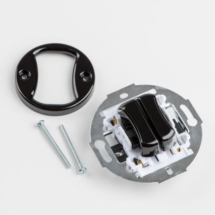 Kliklap - Retro kaheklahviline trepi lüliti raamiga nr. 6+6 must