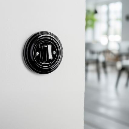 Kliklap - Retro kaheklahviline trepi lüliti raamiga nr. 6+6 must