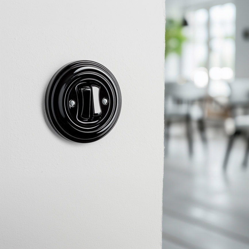 Kliklap - Retro kaheklahviline trepi lüliti raamiga nr. 6+6 must