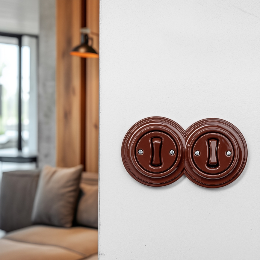 Kliklap – retro kahekordne ühepoolne lüliti raamiga nr 1, pruun