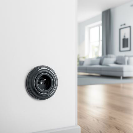 Kliklap - Retro kodune pistikupesa raamiga 230V antratsiit