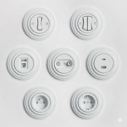 Kliklap - Retro kodune pistikupesa raamiga SCHUKO 230V/16A lumivalge