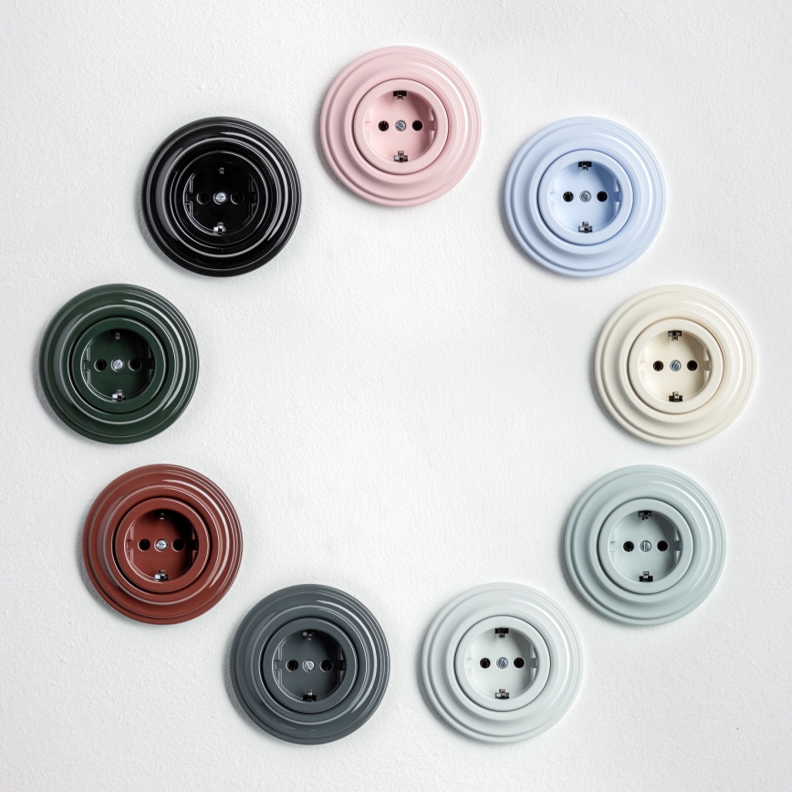 Kliklap - Retro kodune pistikupesa raamiga SCHUKO 230V/16A lumivalge