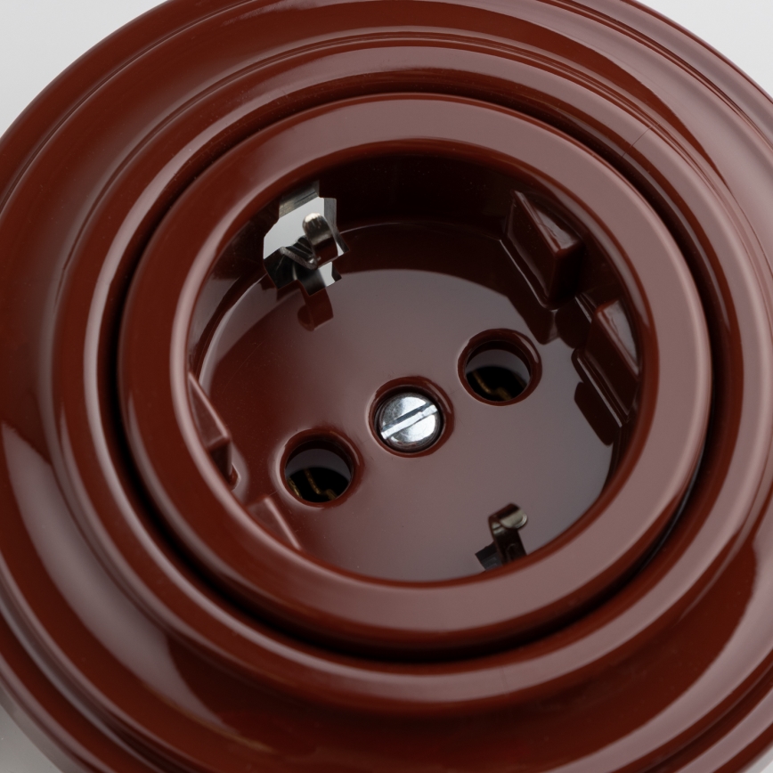 Kliklap - Retro kodune pistikupesa raamiga SCHUKO 230V/16A pruun