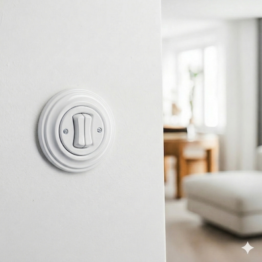 Kliklap - retro-seeria lüliti raamiga nr 5, keraamiline valge