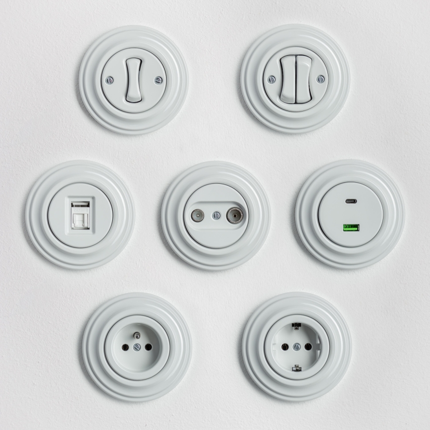 Kliklap - retro-seeria lüliti raamiga nr 5, keraamiline valge