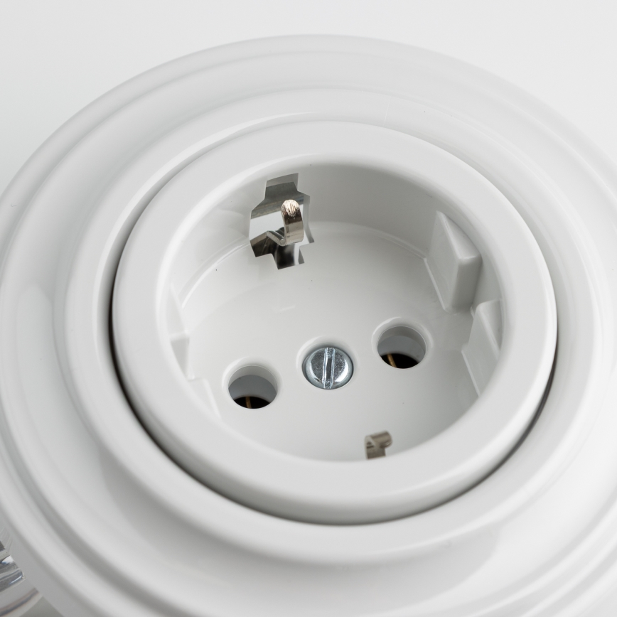Kliklap - Retro seinakontakt SCHUKO 230V/16A raamiga, keraamiline, valge