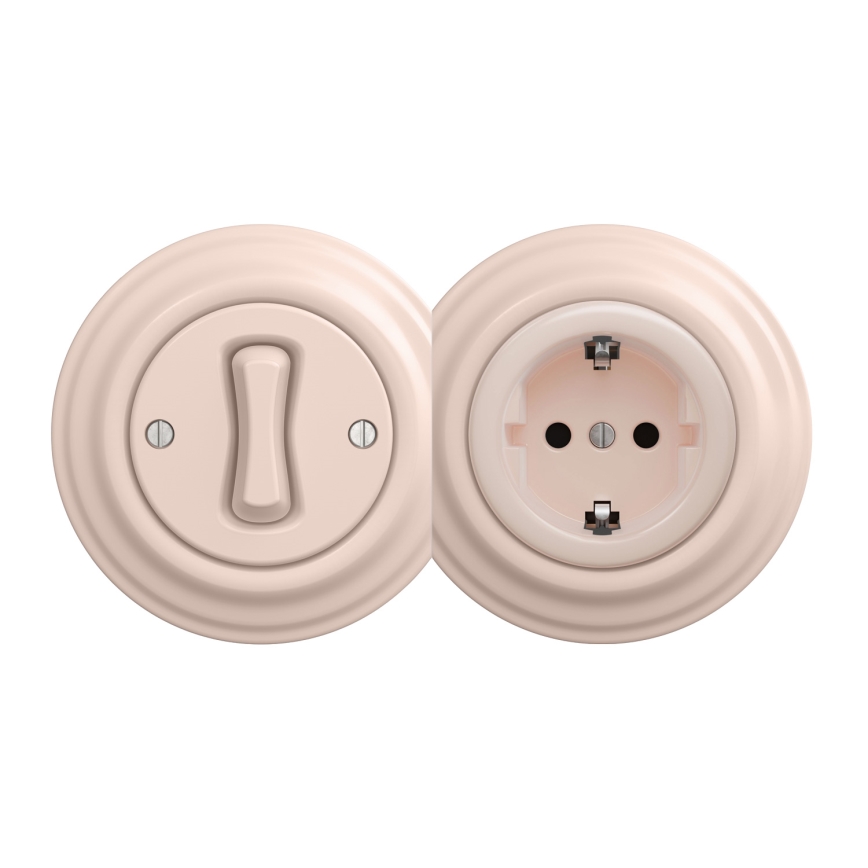 Kliklap – retro seinapistikupesa raamita SCHUKO 230V/16A vanaroosa