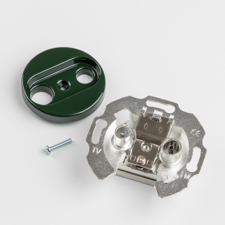 Kliklap - Retro TV+R (läbiviiv) seinapistik raamiga, roheline