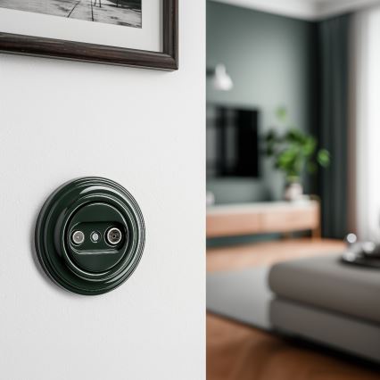 Kliklap - Retro TV+R (läbiviiv) seinapistik raamiga, roheline