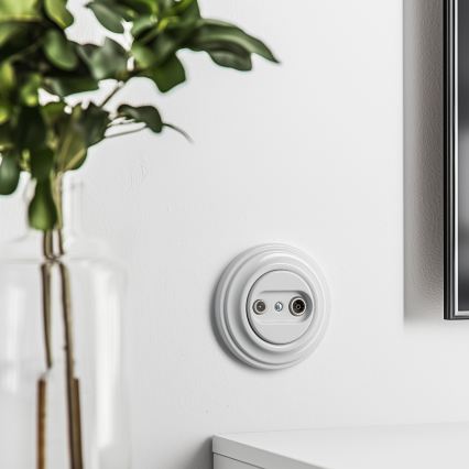 Kliklap - Retro TV+R liitumispesa (läbiv) lumivalge raamiga