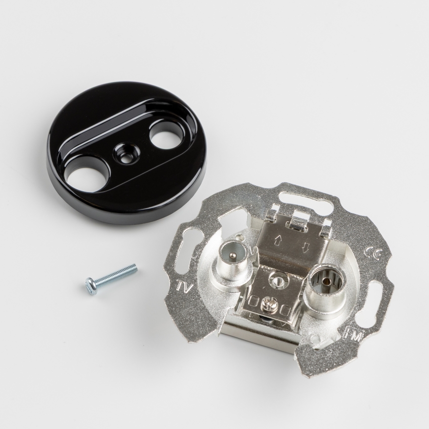 Kliklap - Retro TV+R seinapistik (läbiv) raamiga, must