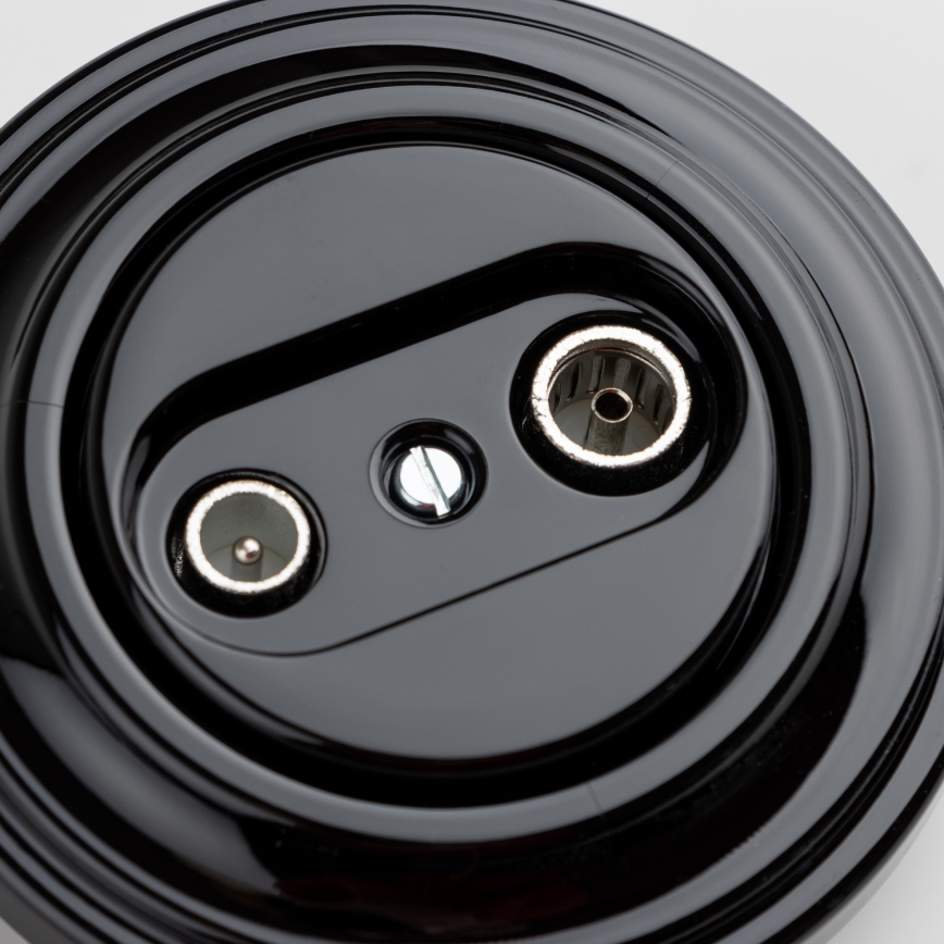 Kliklap - Retro TV+R seinapistik (läbiv) raamiga, must