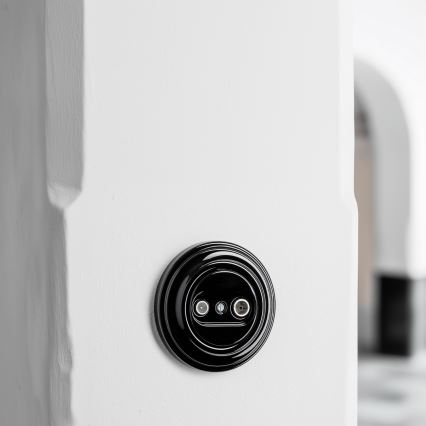 Kliklap - Retro TV+R seinapistik (läbiv) raamiga, must