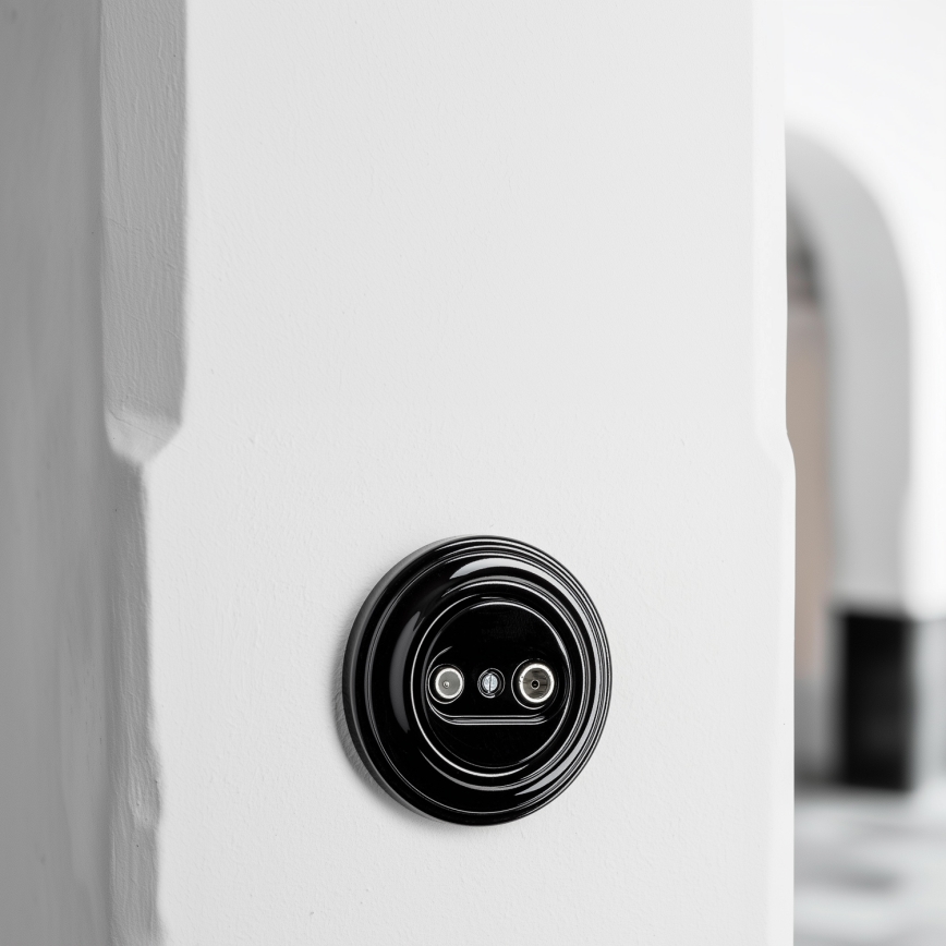 Kliklap - Retro TV+R seinapistik (läbiv) raamiga, must