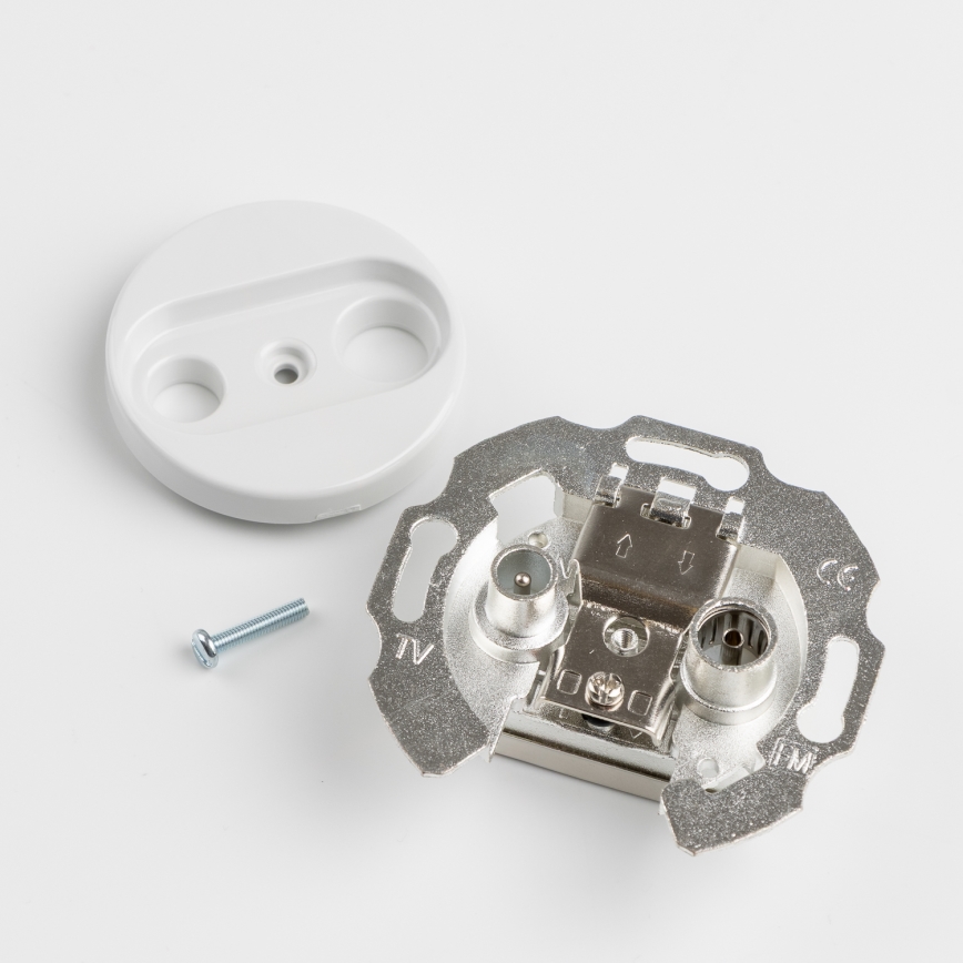 Kliklap - Retro TV+R seinapistik (lõpp) raamiga, lumevalge