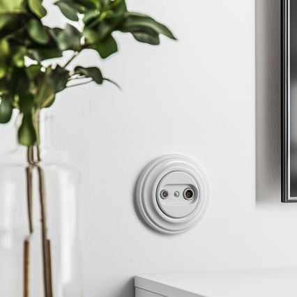 Kliklap - Retro TV+R seinapistik (lõpp) raamiga, lumevalge