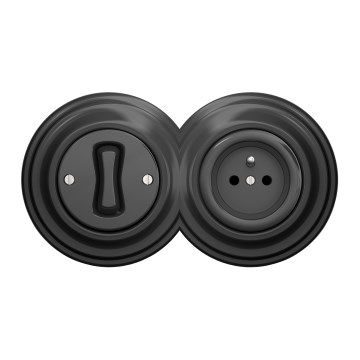 Kliklap - Retro ühepoline lüliti nr 1 ja 230 V pistikupesa antratsiitvärvi raamiga