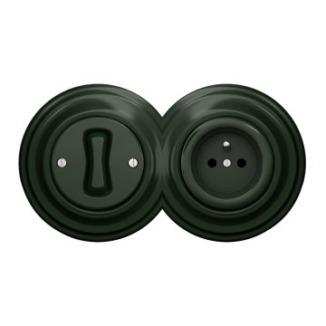 Kliklap - Retro ühepoline lüliti nr 1 ja 230 V pistikupesa raamiga, roheline